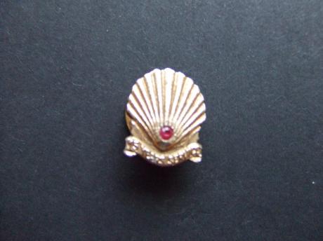 Shell schelp goudkleurig met steentje en schroefdop